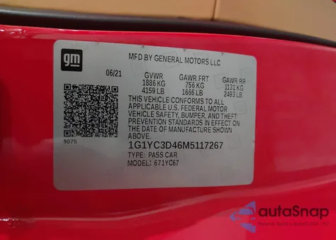 2021 Chevrolet Corvette Stingray Rwd 3Lt from USA, damaged, VIN 1G1YC3D46M5117267